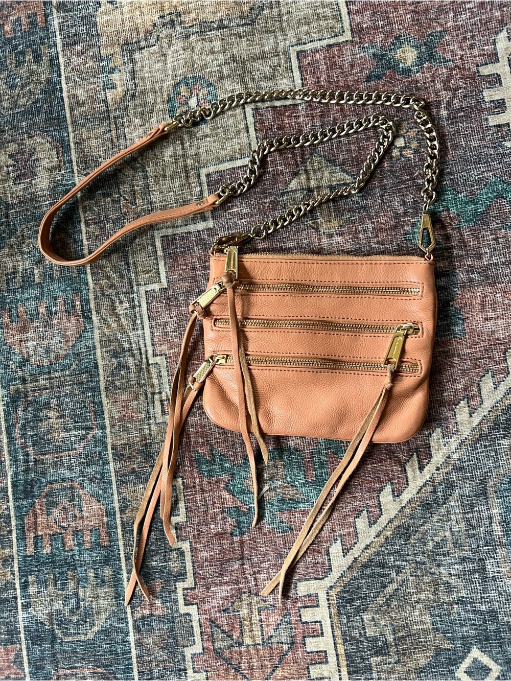 Rebecca Minkoff-  Leather Crossbody Bag in Peach with Chain Strap